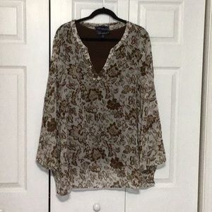 Long sleeve semi-sheer top with brown shell